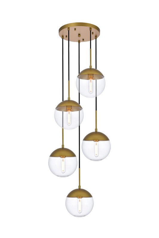 Elegant Furniture & Lighting - Eclipse 5 Lights Brass Pendant With Clear Glass - LD6079BR veiw 1