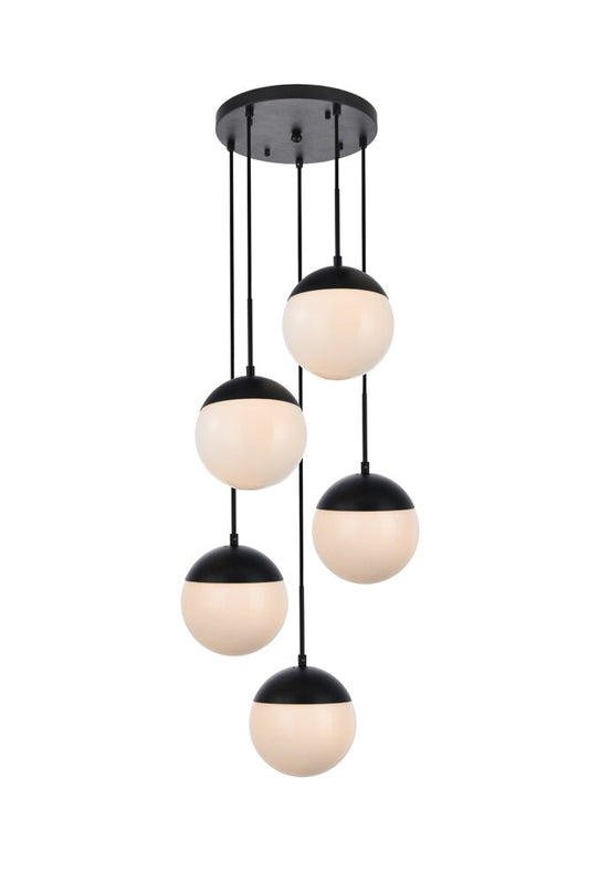 Elegant Furniture & Lighting - Eclipse 5 Lights Black Pendant With Frosted White Glass - LD6074BK veiw 1
