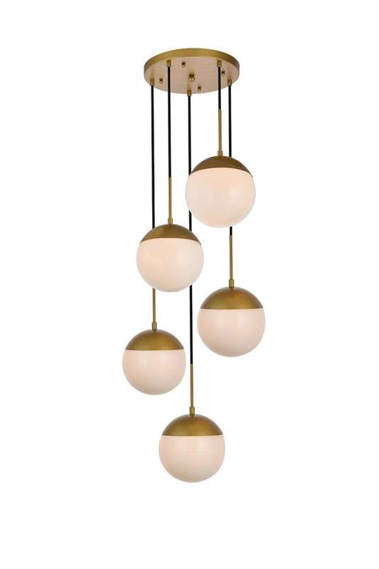 Elegant Furniture & Lighting - Eclipse 5 Lights Brass Pendant With Frosted White Glass - LD6078BR veiw 1