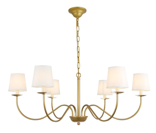 Elegant Furniture & Lighting - Eclipse 6 light Brass and White shade chandelier - LD6103D37BR veiw 1