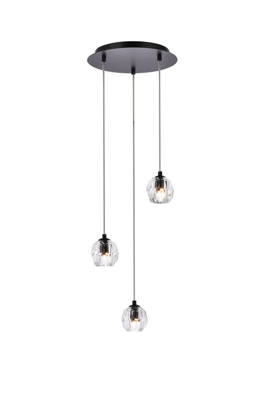 Elegant Furniture & Lighting - Eren 3 lights Black pendant - 3505D12BK veiw 1