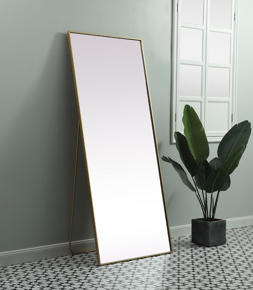 Elegant Furniture & Lighting - Eternity Metal Frame Rectangle Full Length Mirror 30x72 Inch in Brass - MR4FL3072BR veiw 3