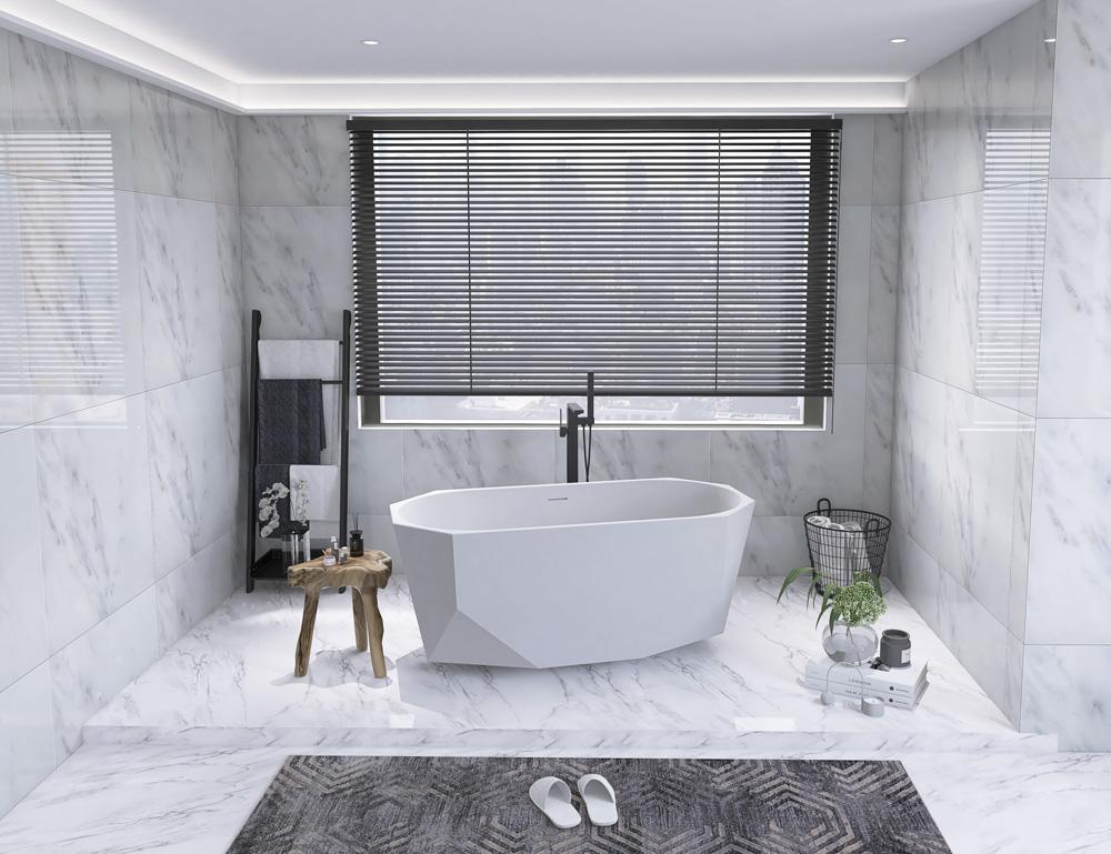 Elegant Furniture & Lighting - Ethen 59 inch soaking diamond style bathtub in glossy white - BT21159GW veiw 3