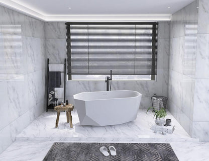 Elegant Furniture & Lighting - Ethen 59 inch soaking diamond style bathtub in glossy white - BT21159GW veiw 3