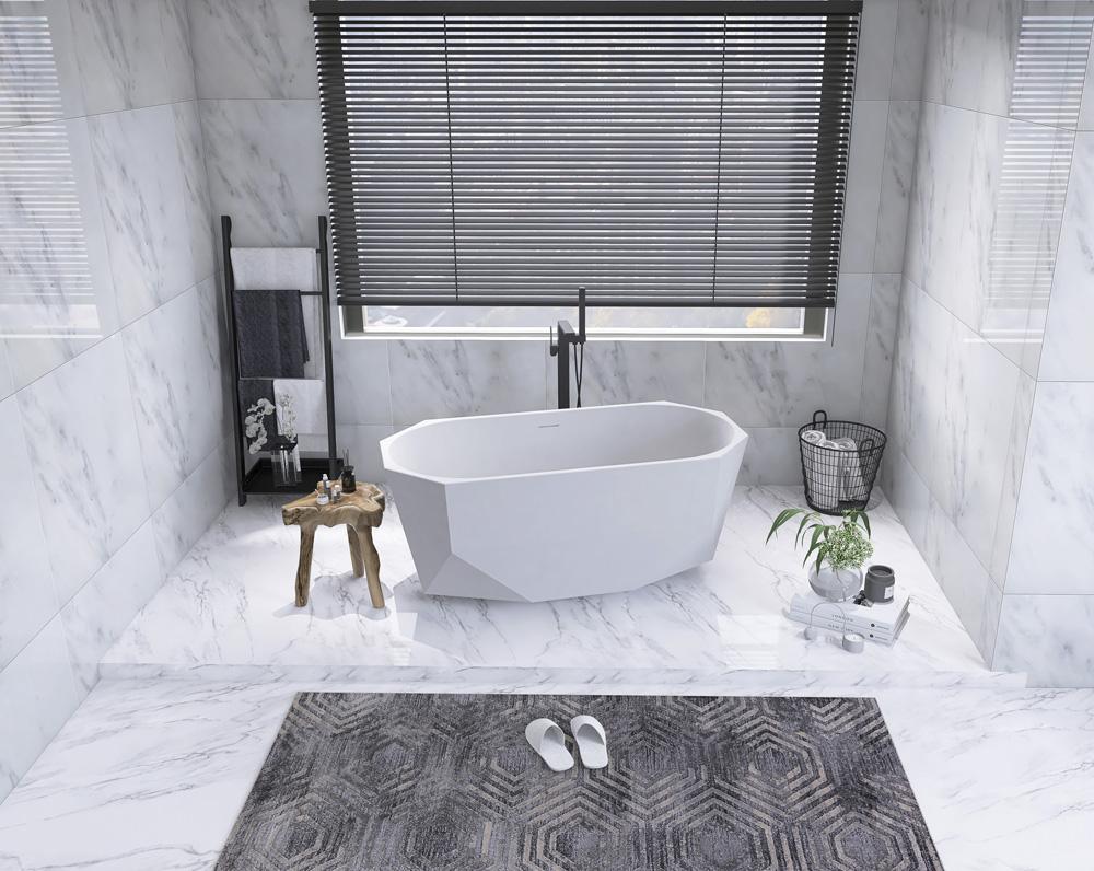 Elegant Furniture & Lighting - Ethen 59 inch soaking diamond style bathtub in glossy white - BT21159GW veiw 4