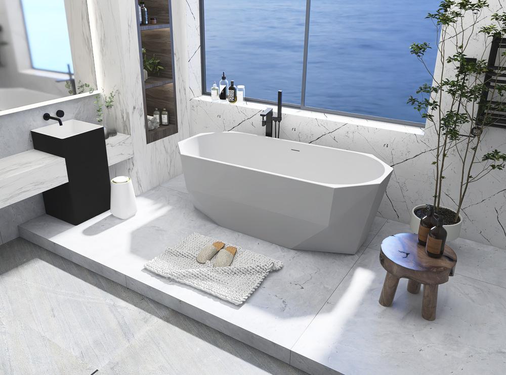 Elegant Furniture & Lighting - Ethen 67 inch soaking diamond style bathtub in glossy white - BT21167GW veiw 4