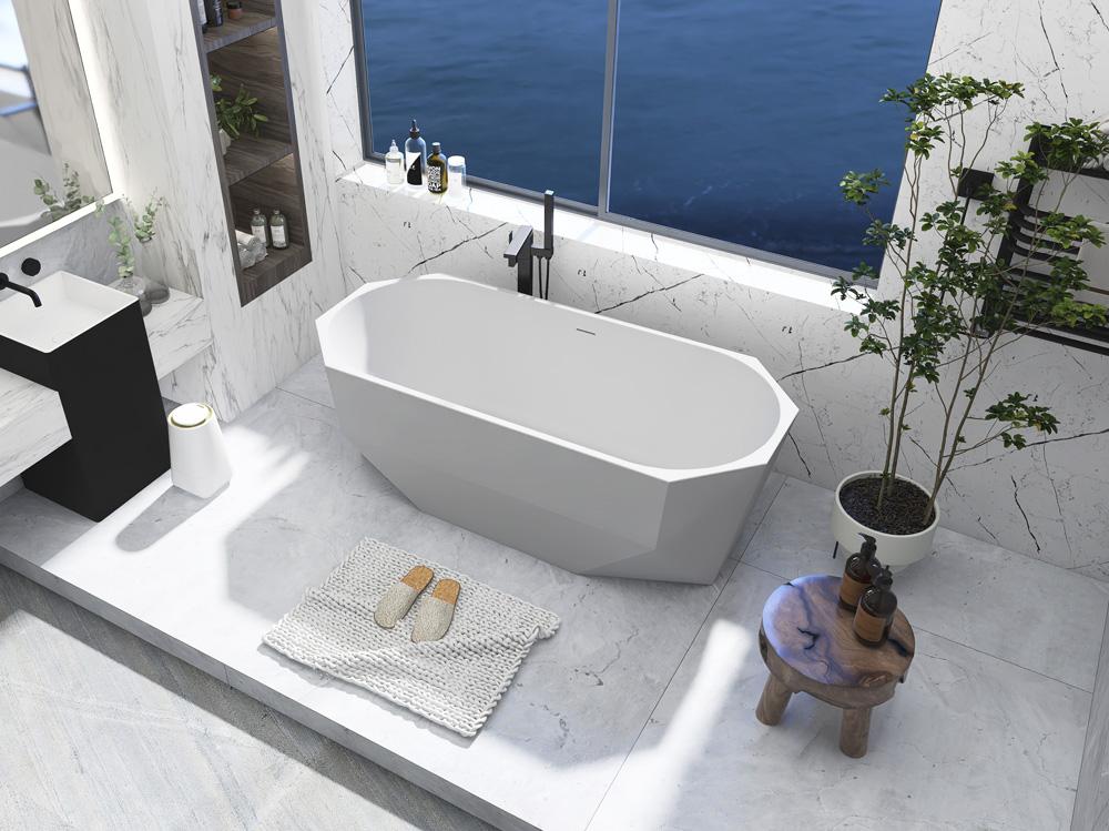 Elegant Furniture & Lighting - Ethen 67 inch soaking diamond style bathtub in glossy white - BT21167GW veiw 5