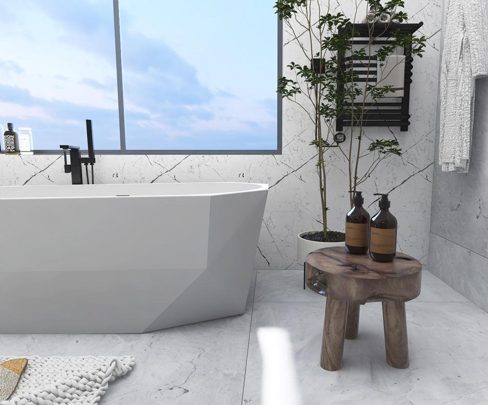 Elegant Furniture & Lighting - Ethen 67 inch soaking diamond style bathtub in glossy white - BT21167GW veiw 6