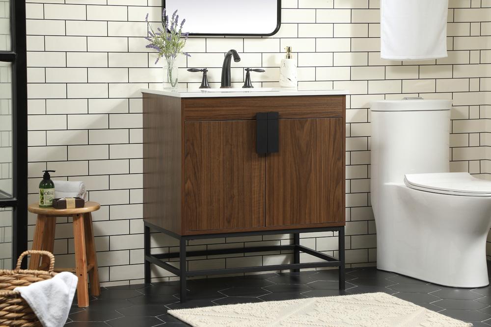 Elegant Furniture & Lighting - Eugene 30 inch Single bathroom vanity in walnut - VF48830MWT veiw 3