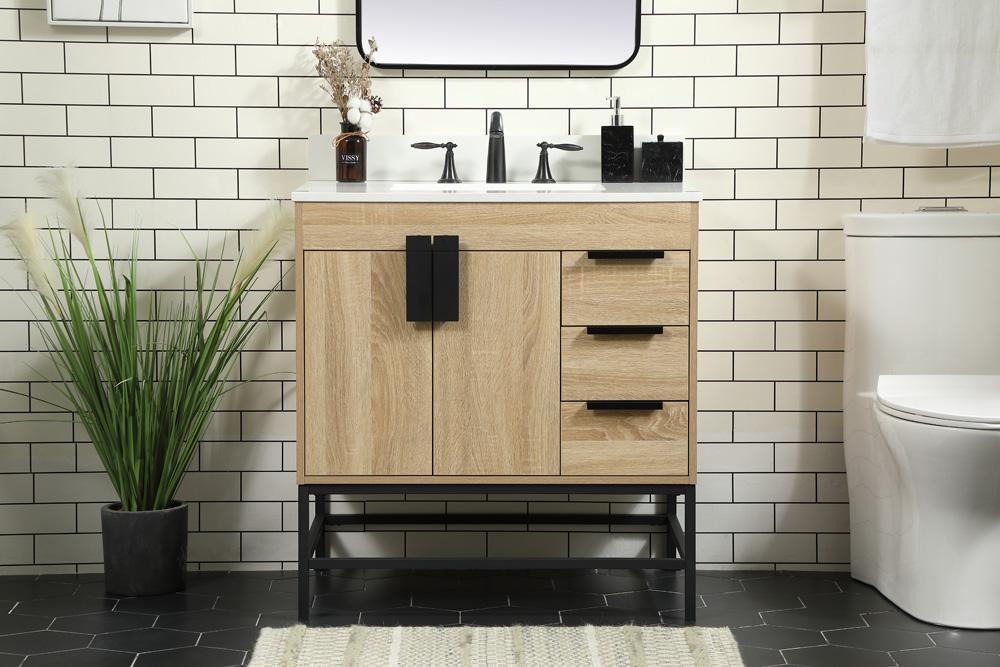 Elegant Furniture & Lighting - Eugene 32 inch Single bathroom vanity in mango wood with backsplash - VF48832MW-BS veiw 2