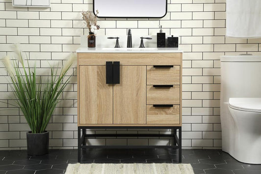 Elegant Furniture & Lighting - Eugene 32 inch Single bathroom vanity in mango wood with backsplash - VF48832MW-BS veiw 2