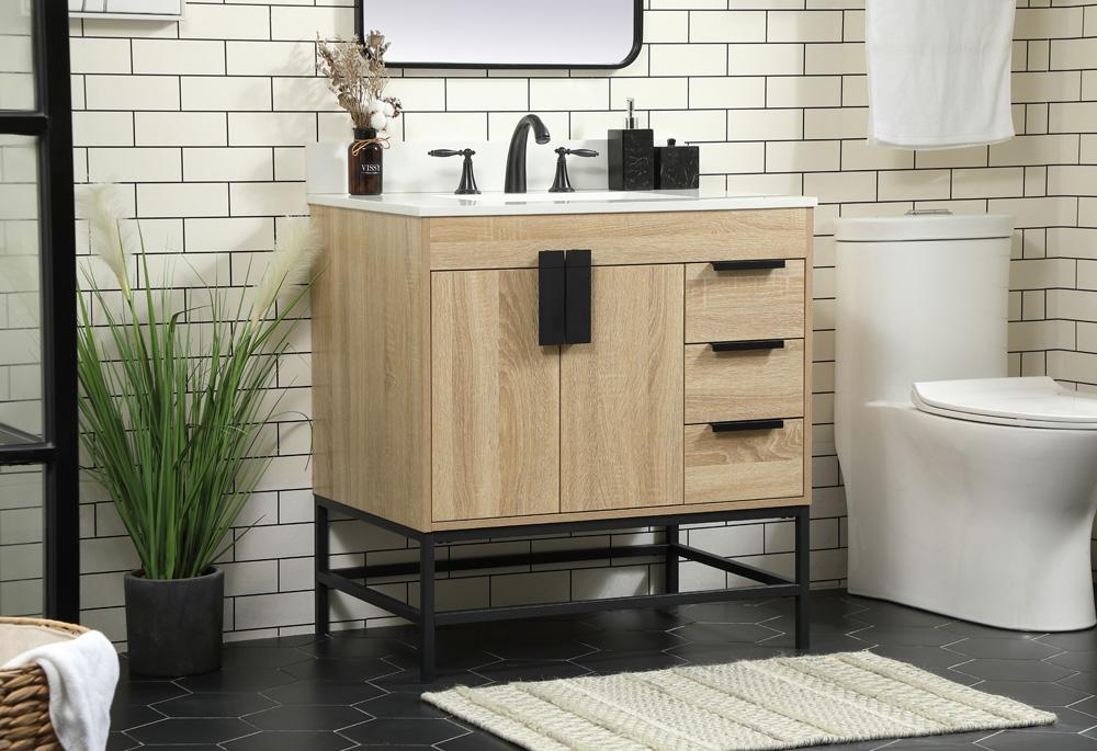 Elegant Furniture & Lighting - Eugene 32 inch Single bathroom vanity in mango wood with backsplash - VF48832MW-BS veiw 3