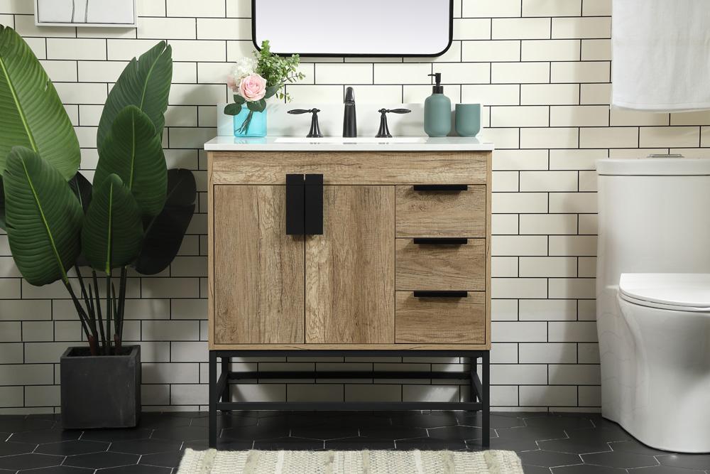 Elegant Furniture & Lighting - Eugene 32 inch Single bathroom vanity in natural oak with backsplash - VF48832NT-BS veiw 2