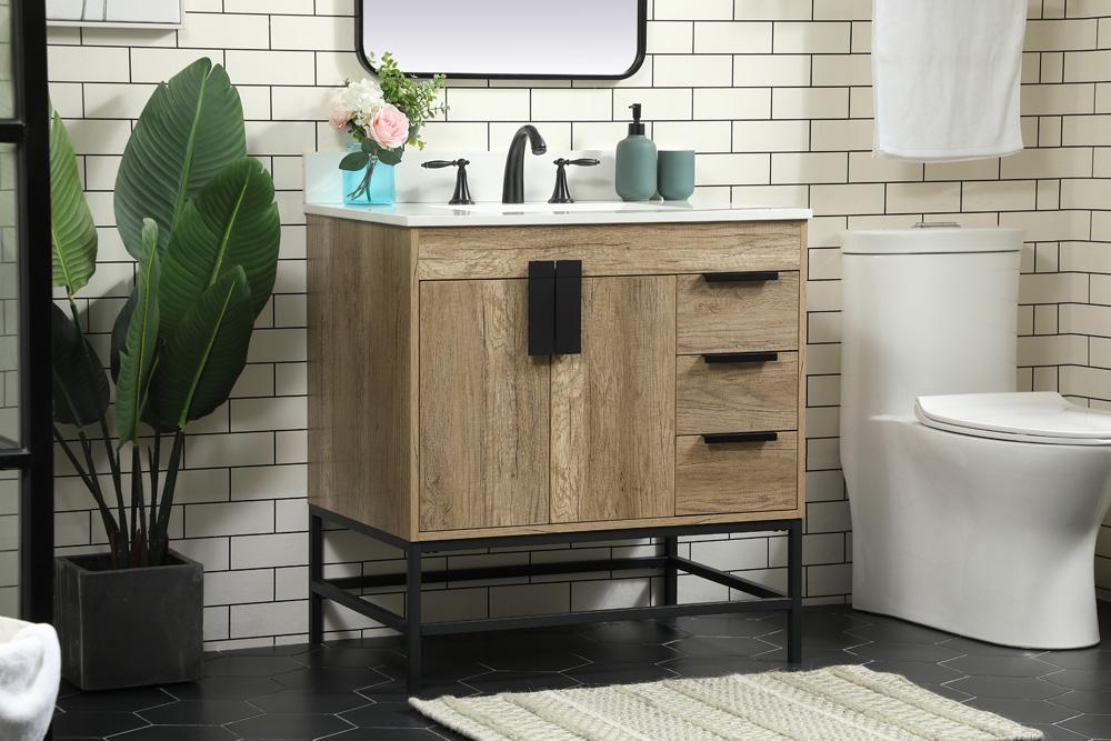Elegant Furniture & Lighting - Eugene 32 inch Single bathroom vanity in natural oak with backsplash - VF48832NT-BS veiw 3