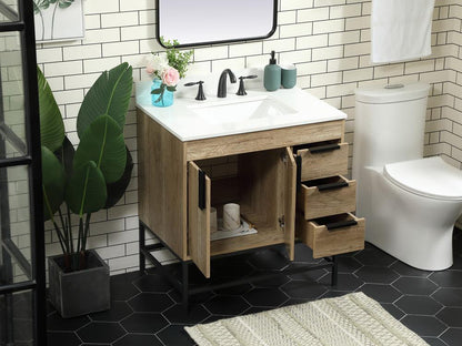 Elegant Furniture & Lighting - Eugene 32 inch Single bathroom vanity in natural oak with backsplash - VF48832NT-BS veiw 4