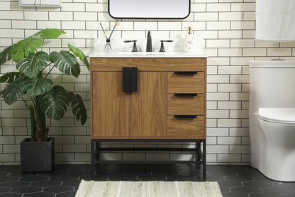 Elegant Furniture & Lighting - Eugene 32 inch Single bathroom vanity in walnut brown with backsplash - VF48832WB-BS veiw 2