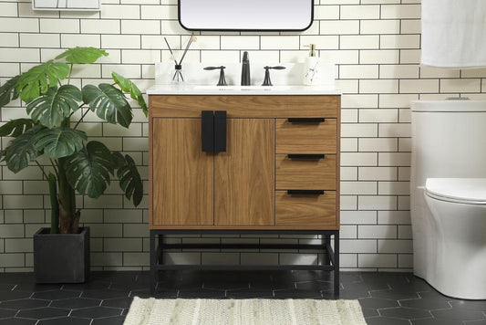 Elegant Furniture & Lighting - Eugene 32 inch Single bathroom vanity in walnut brown with backsplash - VF48832WB-BS veiw 2