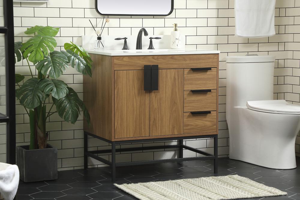Elegant Furniture & Lighting - Eugene 32 inch Single bathroom vanity in walnut brown with backsplash - VF48832WB-BS veiw 3