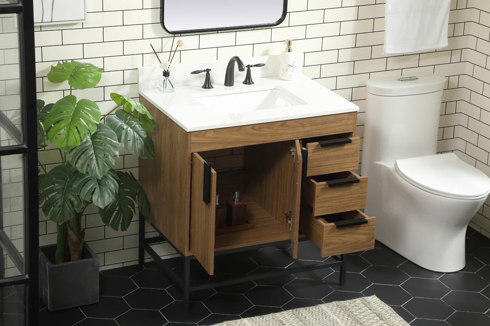 Elegant Furniture & Lighting - Eugene 32 inch Single bathroom vanity in walnut brown with backsplash - VF48832WB-BS veiw 4