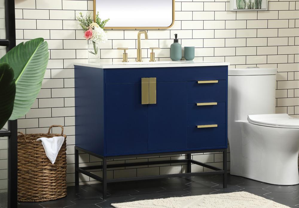 Elegant Furniture & Lighting - Eugene 36 inch Single bathroom vanity in blue - VF48836MBL veiw 3