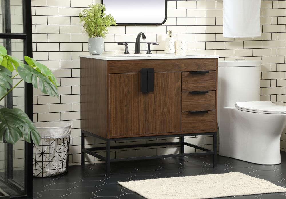 Elegant Furniture & Lighting - Eugene 36 inch Single bathroom vanity in walnut - VF48836MWT veiw 3