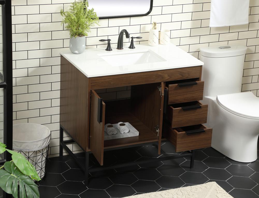Elegant Furniture & Lighting - Eugene 36 inch Single bathroom vanity in walnut - VF48836MWT veiw 4