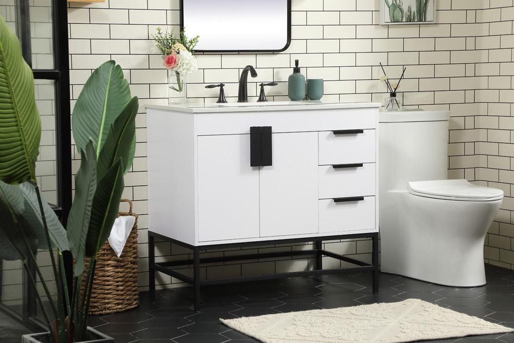 Elegant Furniture & Lighting - Eugene 36 inch Single bathroom vanity in white - VF48836MWH veiw 3