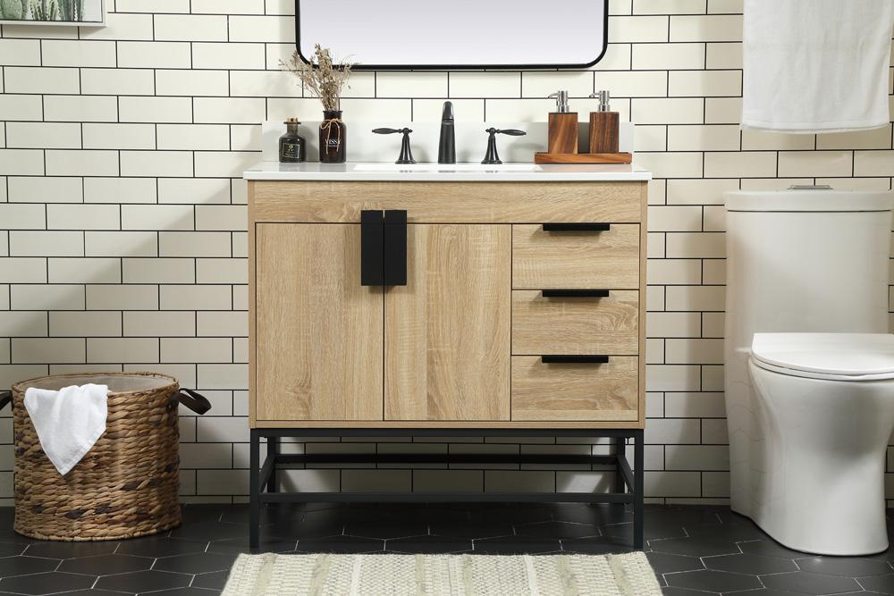 Elegant Furniture & Lighting - Eugene 36 inch Single bathroom vanity in mango wood with backsplash - VF48836MW-BS veiw 2
