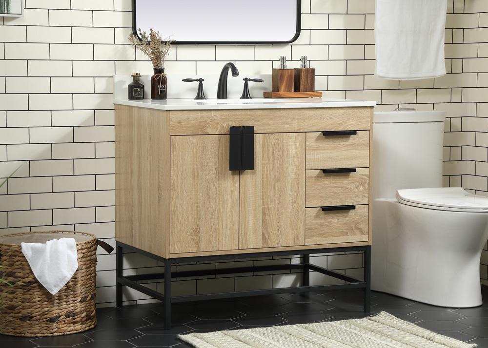 Elegant Furniture & Lighting - Eugene 36 inch Single bathroom vanity in mango wood with backsplash - VF48836MW-BS veiw 3