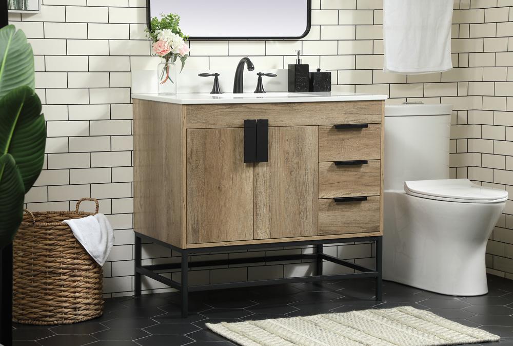 Elegant Furniture & Lighting - Eugene 36 inch Single bathroom vanity in natural oak with backsplash - VF48836NT-BS veiw 3