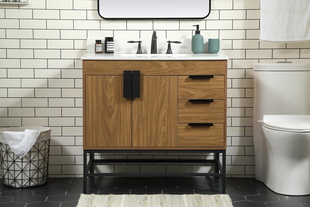 Elegant Furniture & Lighting - Eugene 36 inch Single bathroom vanity in walnut brown with backsplash - VF48836WB-BS veiw 2