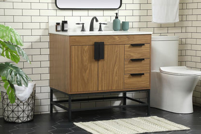Elegant Furniture & Lighting - Eugene 36 inch Single bathroom vanity in walnut brown with backsplash - VF48836WB-BS veiw 3