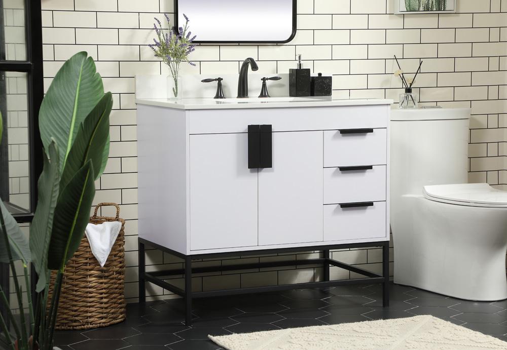 Elegant Furniture & Lighting - Eugene 36 inch Single bathroom vanity in white with backsplash - VF48836MWH-BS veiw 3
