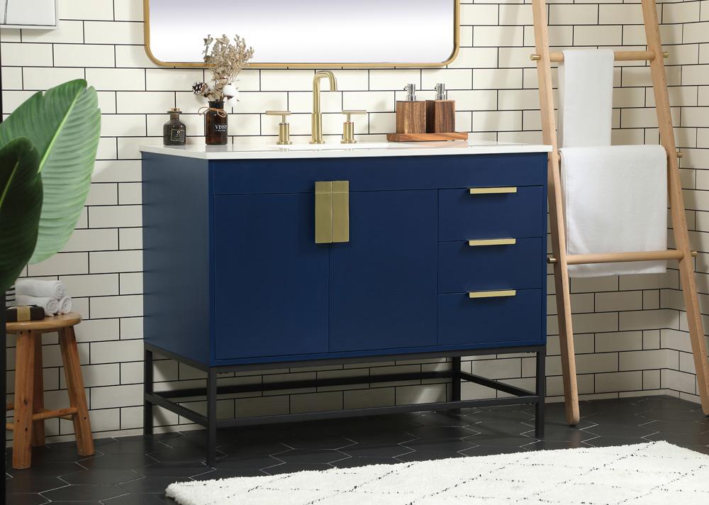 Elegant Furniture & Lighting - Eugene 42 inch Single bathroom vanity in blue - VF48842MBL veiw 3