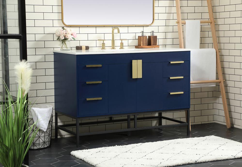 Elegant Furniture & Lighting - Eugene 48 inch Single bathroom vanity in blue - VF488W48MBL veiw 3