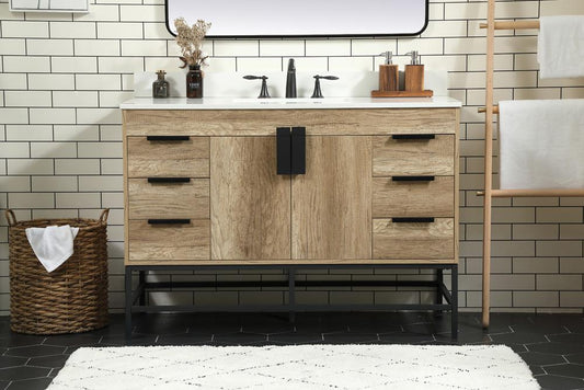 Elegant Furniture & Lighting - Eugene 48 inch Single bathroom vanity in natural oak with backsplash - VF488W48NT-BS veiw 2