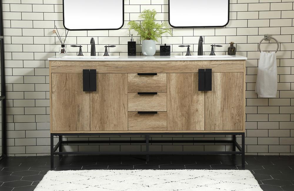 Elegant Furniture & Lighting - Eugene 60 inch double bathroom vanity in natural oak - VF48860DNT veiw 3