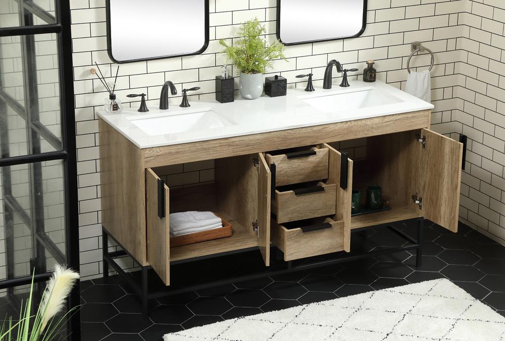 Elegant Furniture & Lighting - Eugene 60 inch double bathroom vanity in natural oak - VF48860DNT veiw 4