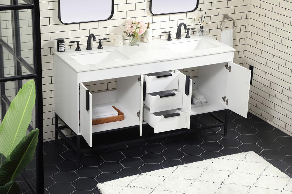 Elegant Furniture & Lighting - Eugene 60 inch double bathroom vanity in white - VF48860DMWH veiw 4