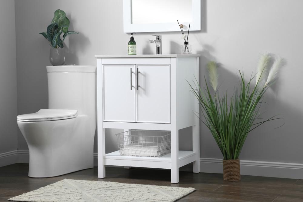 Elegant Furniture & Lighting - Everett 24 Inch SIngle Bathroom Vanity In White - VF26624WH veiw 3