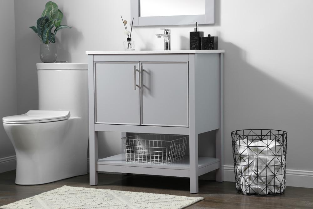 Elegant Furniture & Lighting - Everett 30 Inch SIngle Bathroom Vanity In Grey - VF26630GR veiw 3