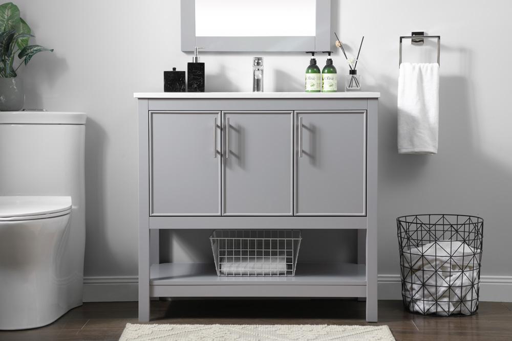 Elegant Furniture & Lighting - Everett 36 Inch SIngle Bathroom Vanity In Grey - VF26636GR veiw 2