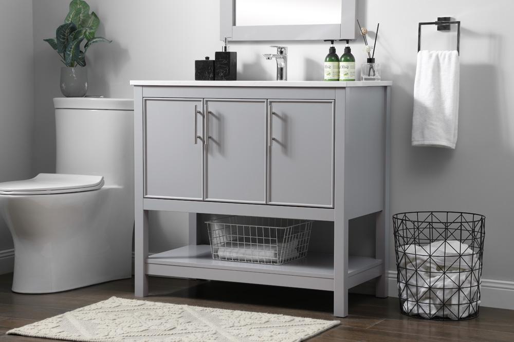 Elegant Furniture & Lighting - Everett 36 Inch SIngle Bathroom Vanity In Grey - VF26636GR veiw 3
