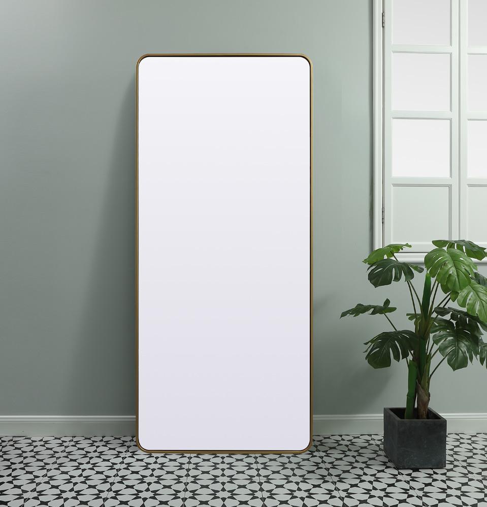Elegant Furniture & Lighting - Evermore Soft Corner Metal Rectangle Mirror 32x72 Inch in Brass - MR803272BR veiw 2