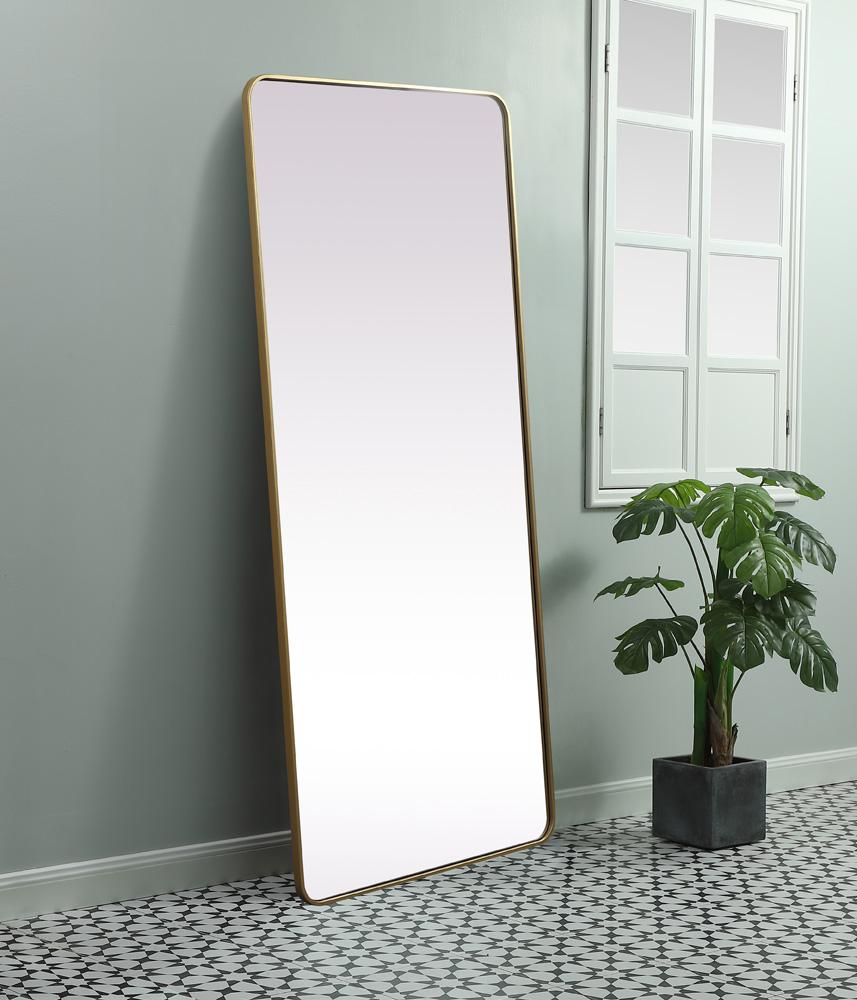Elegant Furniture & Lighting - Evermore Soft Corner Metal Rectangle Mirror 32x72 Inch in Brass - MR803272BR veiw 4