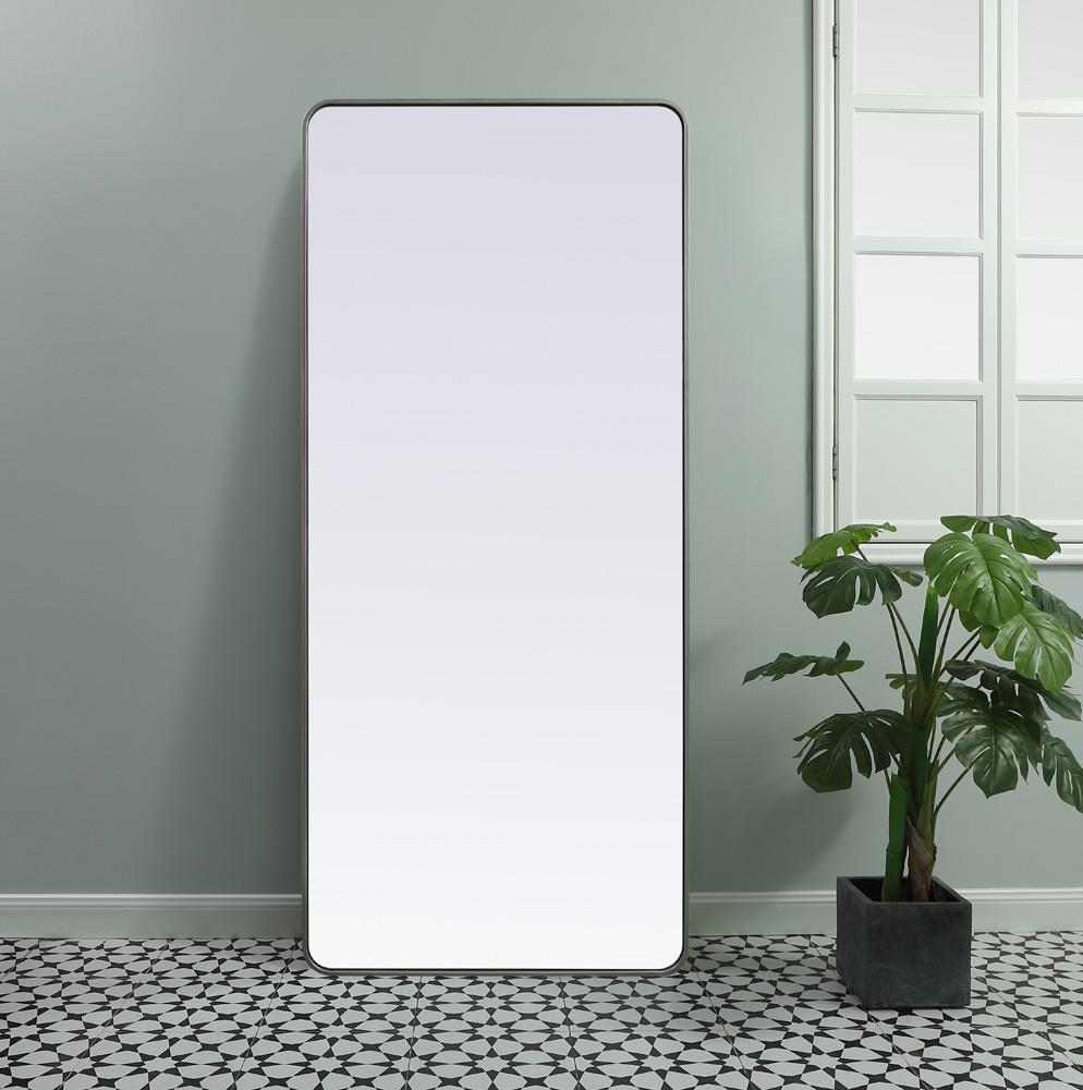 Elegant Furniture & Lighting - Evermore Soft Corner Metal Rectangle Mirror 32x72 Inch in Silver - MR803272S veiw 2