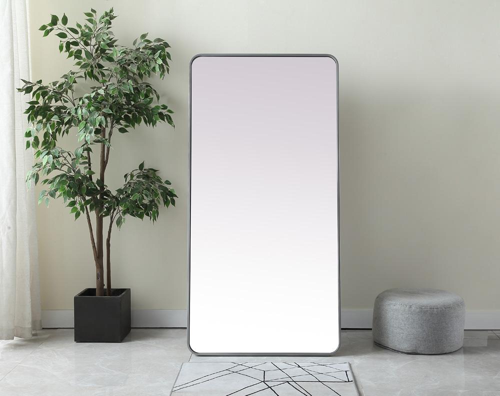Elegant Furniture & Lighting - Evermore Soft Corner Metal Rectangle Full Length Mirror 30x60 Inch in Silver - MR80FL3060S veiw 2