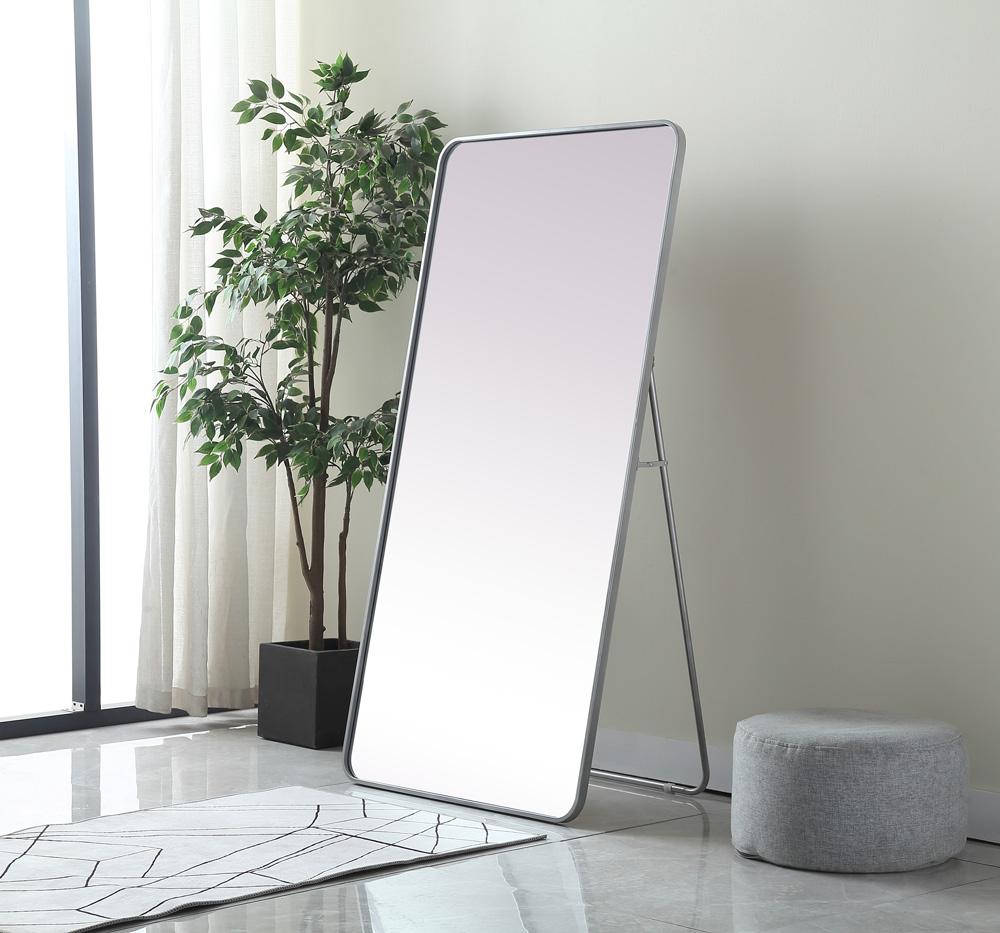Elegant Furniture & Lighting - Evermore Soft Corner Metal Rectangle Full Length Mirror 30x60 Inch in Silver - MR80FL3060S veiw 3