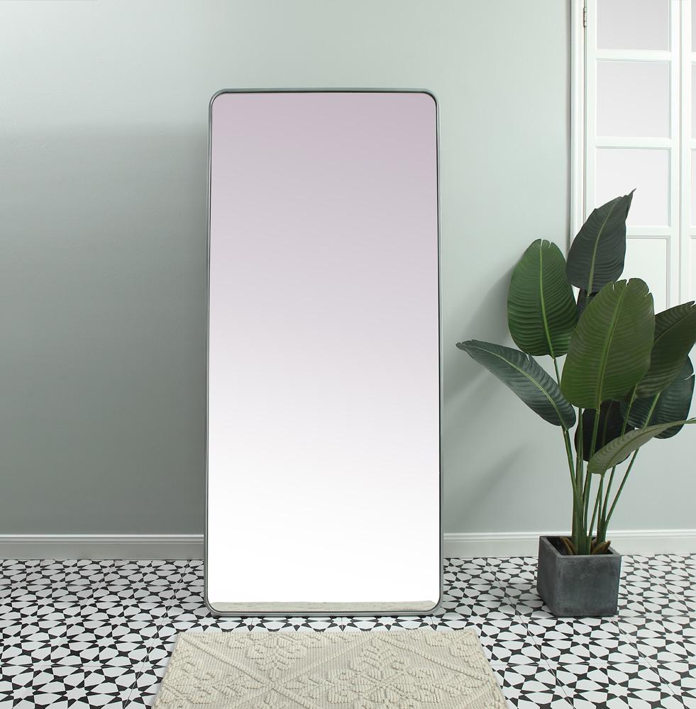 Elegant Furniture & Lighting - Evermore Soft Corner Metal Rectangle Full Length Mirror 32x72 Inch in Silver - MR80FL3272S veiw 2