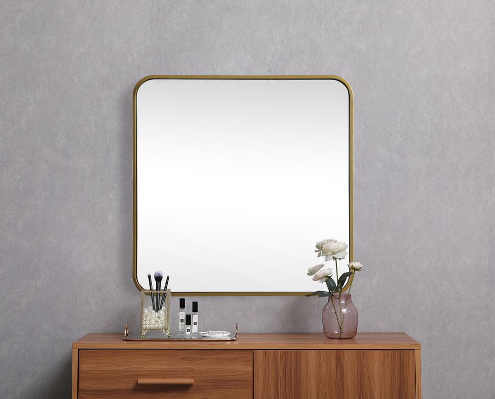 Elegant Furniture & Lighting - Evermore Soft corner metal square mirror 24x24 inch in Brass - MR802424BR veiw 4